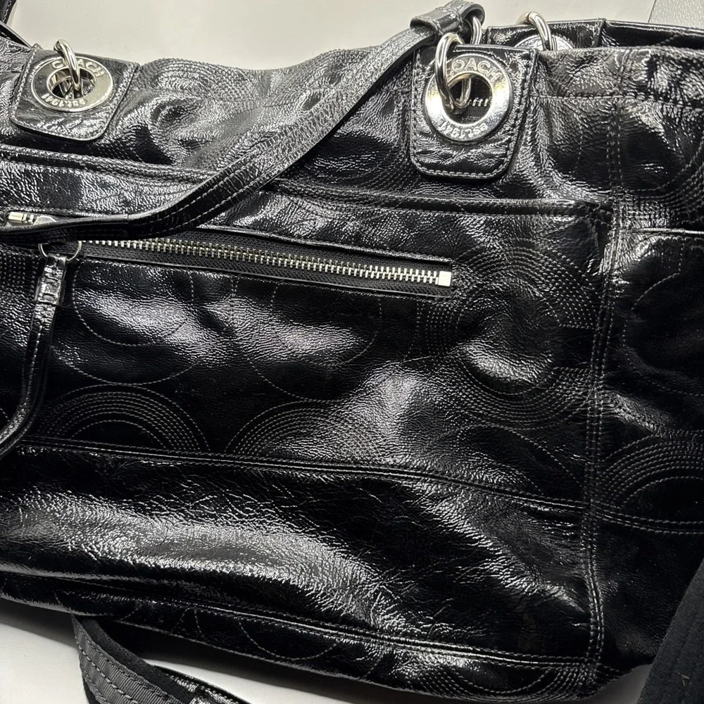 Coach Alex Signature Black Patent Leather Baby Travel Tote Bag‎